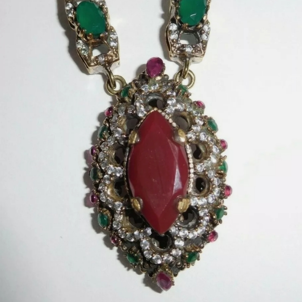 Ruby/Emerald/White Topaz 925 Silver Necklace - image 5